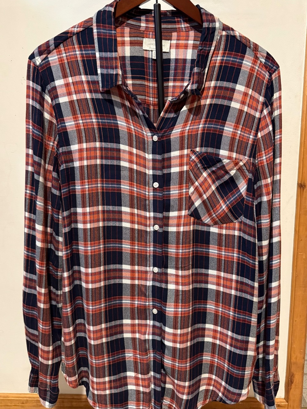 Women's Navy & Orange Plaid Button-Up Shirt